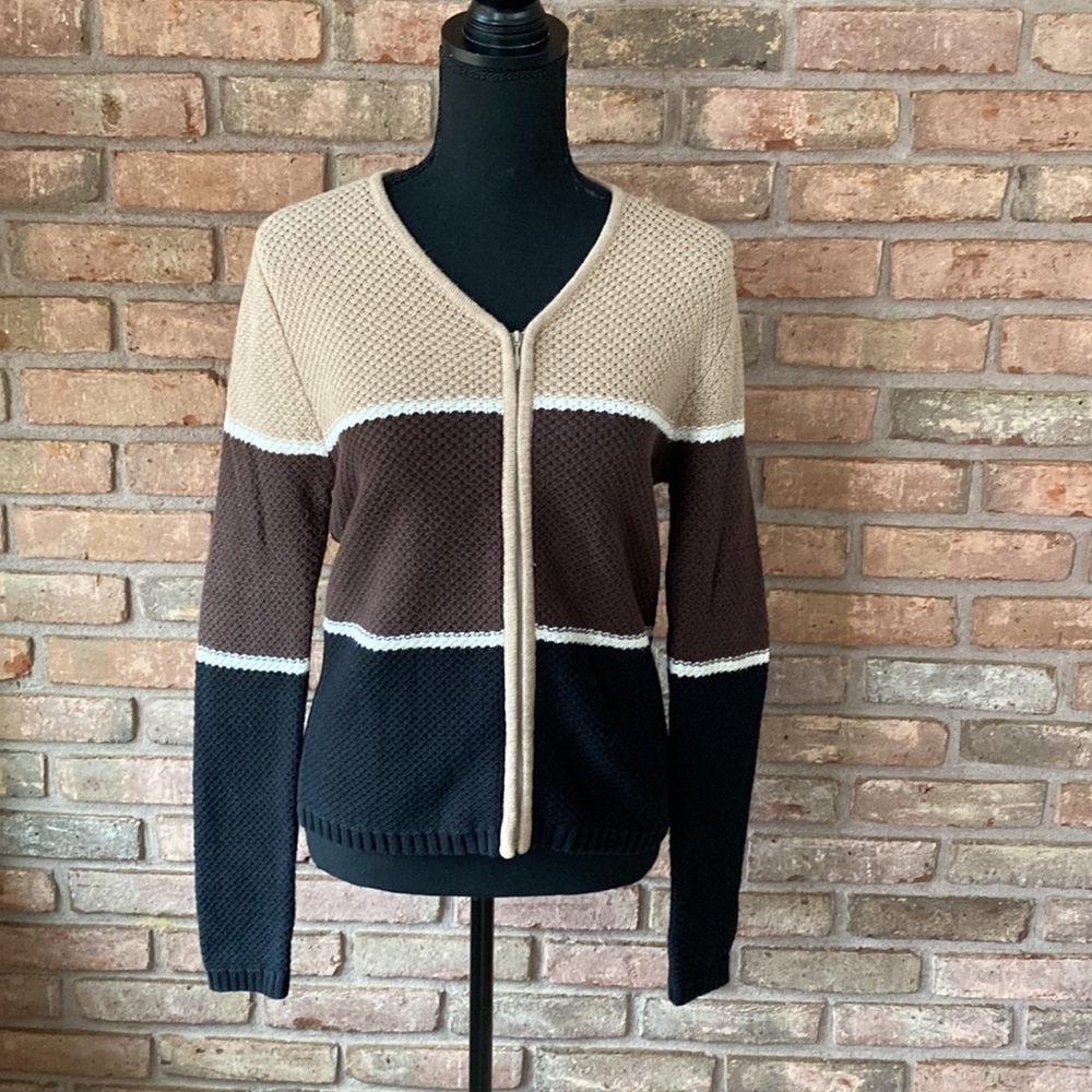 Christopher & Banks Colorblock Zip Up Cardigan Small EUC